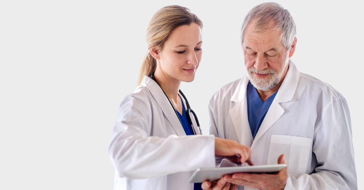 Two doctors from a small practice talking about how they can compete with large healthcare systems