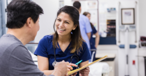 Nurse talking to patient