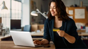 Woman paying her medical bills from an ebill