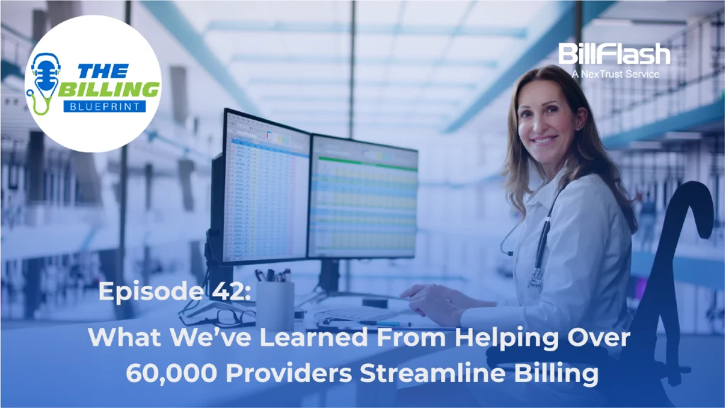 Doctor using a computer with text saying "What We've Learned From Helping Over 60,000 Providers Streamline Billing"